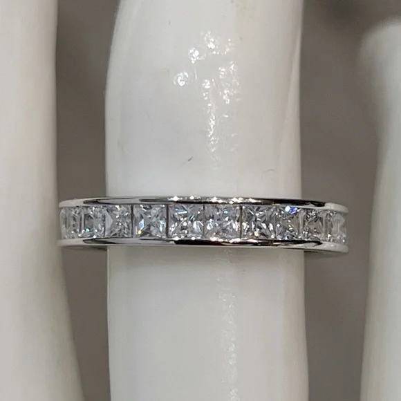 Sterling Silver CZ Princess Cut Eternity Band - Picture 6 of 10